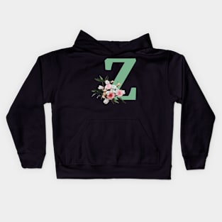 Letter Z green with colorful flowers Kids Hoodie